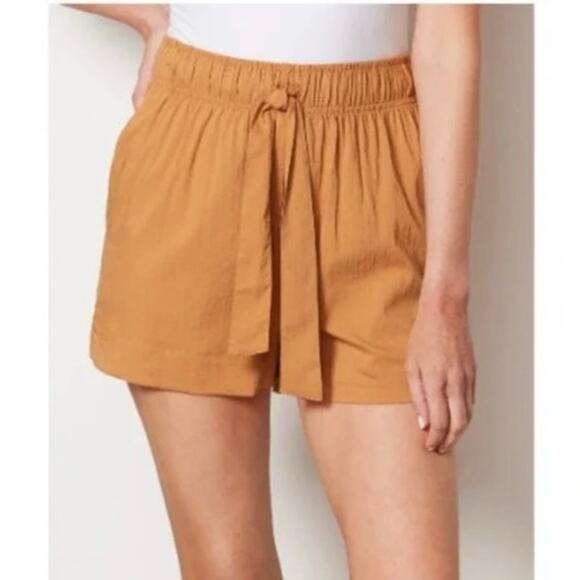 Evereve Mustard Yellow Elastic Waist Tie Front Shorts Size M - Picture 1 of 5